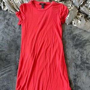 size small, red, fitted t-shirt dress.